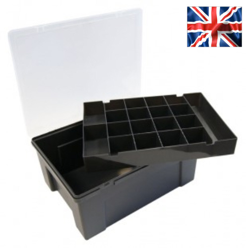Organiser Box With 19 Division Lift-Out Tray (Black)