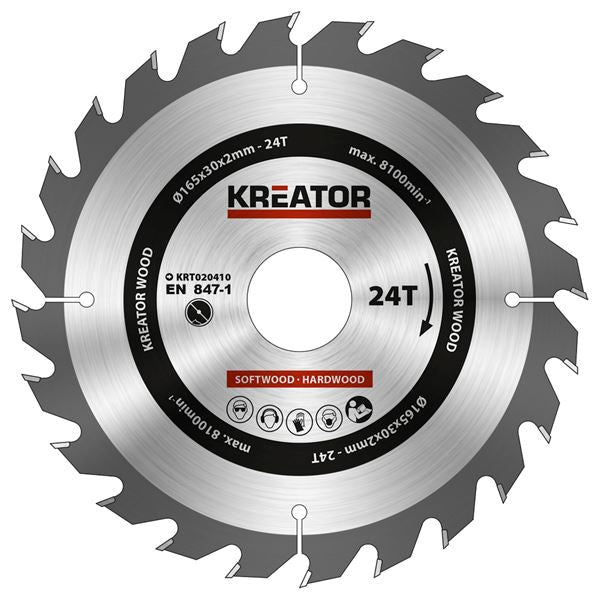 Circular saw blade wood rip cut 165mm 24 teeth 30 bore + 3 reducers